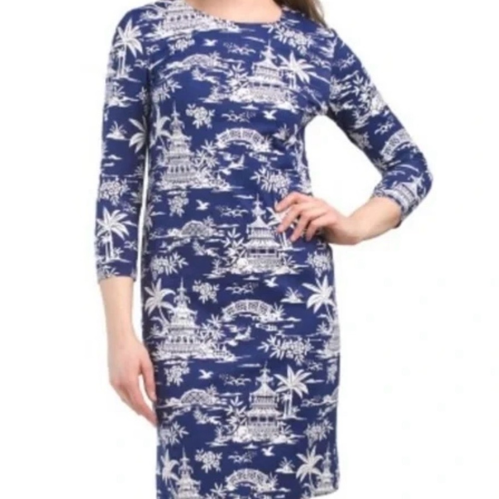 J. McLaughlin Navy and White Tropical Print Mini Dress
